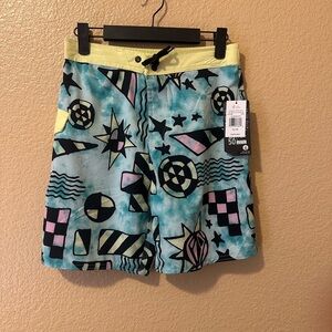 Volcom Yellow and Blue Hybrid Shorts with Geometric Design
